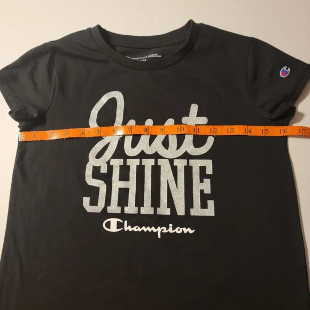 💚Champion “Just Shine”‎ Reflecting Black Short Sleeve Tee Girls Size 14/16